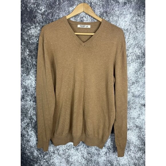 Old Navy Brown V Neck Men’s Large Long Sleeve Soft Sweater 100% Cotton - Picture 1 of 12